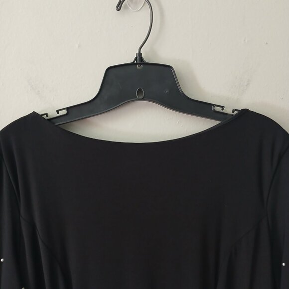 Marina Women's Sz L Black Cocktail Dress Beaded Black Long Sleeve‎ Midi NWT - Picture 2 of 16